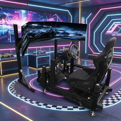 Jeu de course à trois écrans avec plate-forme dynamique Simulateur de siège de course pour Game Center