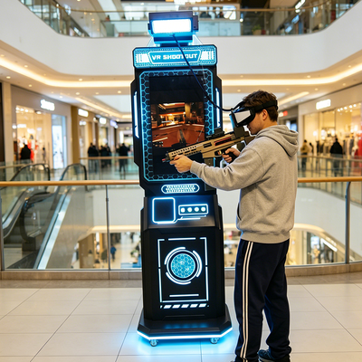 Machine d'arcade de réalité virtuelle commerciale 9D VR avec pistolet, simulateur de tir, debout, avec contrôleur de mouvement pour parc
