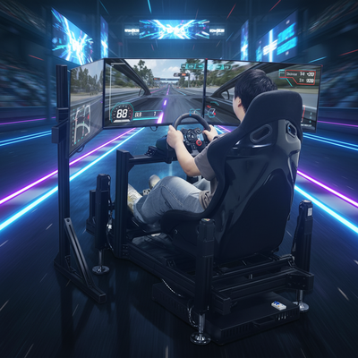 Jeu de course à trois écrans avec plate-forme dynamique Simulateur de siège de course pour Game Center