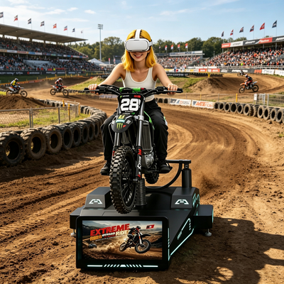 Simulateur de course de montagne VR solo avec inclinaison dynamique et réponse haptique en temps réel